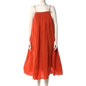 Adam Lippes Vibrant Orange Spaghetti-Strap Midi Dress
